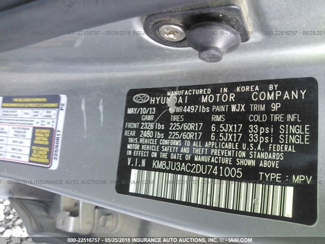 KM8JU3AC2DU741005 - 2013 HYUNDAI TUCSON GLS/LIMITED 银色 照片 9