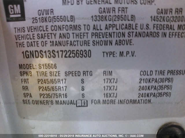 1GNDS13S172256930 - 2007 CHEVROLET TRAILBLAZER LS/LT SILVER photo 9