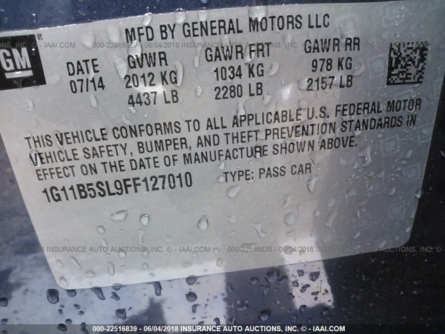 1G11B5SL9FF127010 - 2015 CHEVROLET MALIBU LS BLUE photo 9