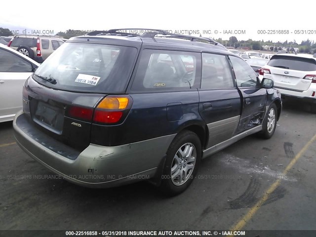 4S3BH6650Y7655320 - 2000 SUBARU LEGACY OUTBACK BLUE photo 4