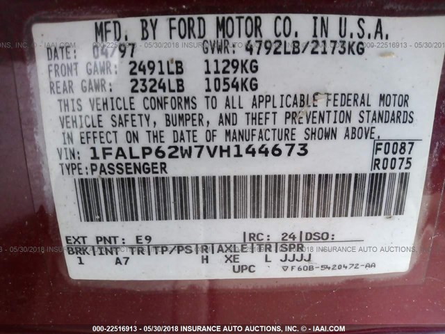 1FALP62W7VH144673 - 1997 FORD THUNDERBIRD LX MAROON photo 9