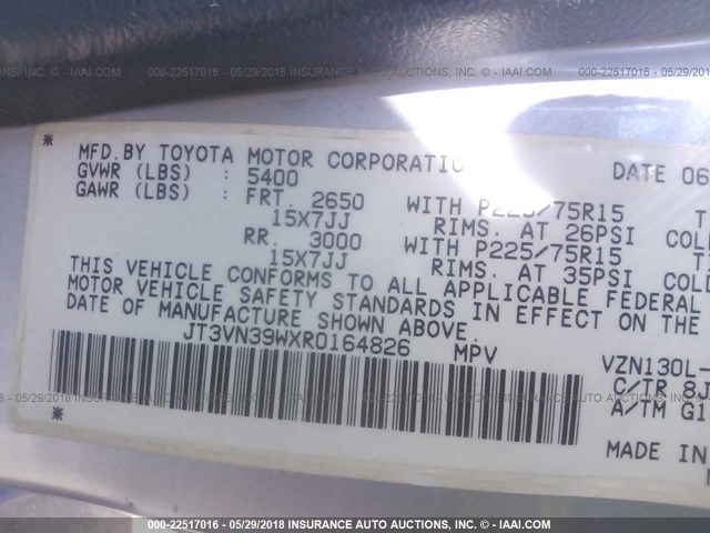 JT3VN39WXR0164826 - 1994 TOYOTA 4RUNNER VN39 SR5 蓝色 照片 9