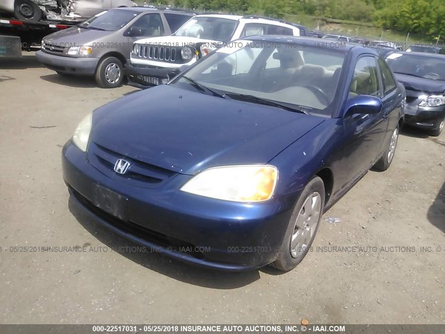 1HGEM22971L026646 - 2001 HONDA CIVIC SI/EX BLUE photo 2