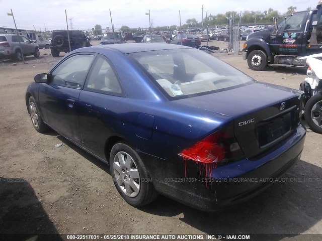 1HGEM22971L026646 - 2001 HONDA CIVIC SI/EX BLUE photo 3