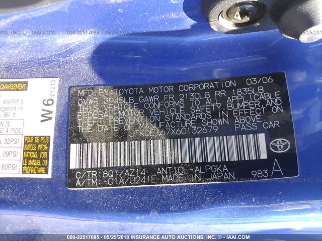 JTKDE167X60132679 - 2006 TOYOTA SCION TC 蓝色 照片 9