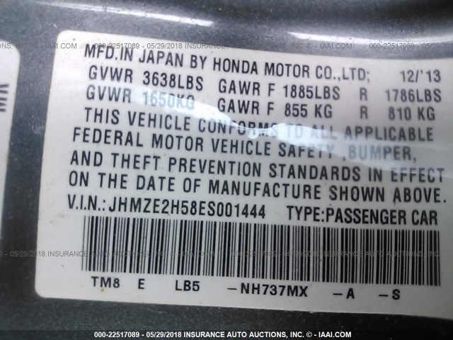 JHMZE2H58ES001444 - 2014 HONDA INSIGHT LX GRAY photo 9