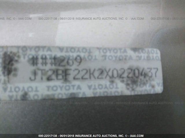 JT2BF22K2X0220437 - 1999 TOYOTA CAMRY LE/XLE BROWN photo 9