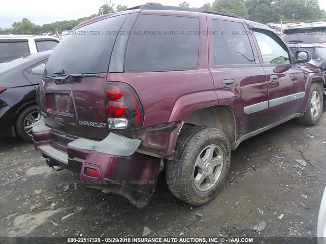 1GNDT13S542281628 - 2004 CHEVROLET TRAILBLAZER LS/LT BURGUNDY photo 4