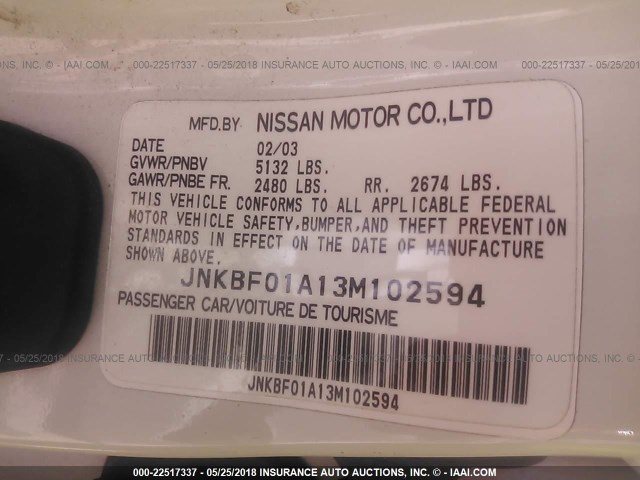 JNKBF01A13M102594 - 2003 INFINITI Q45 WHITE photo 9