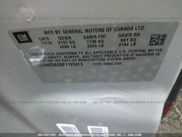 2G1WC5E33F1123413 - 2015 CHEVROLET IMPALA LIMITED LTZ SILVER photo 9