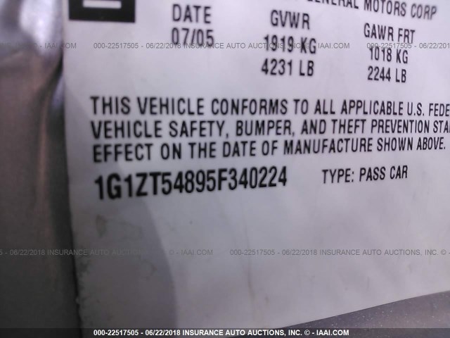 1G1ZT54895F340224 - 2005 CHEVROLET MALIBU LS SILVER photo 9