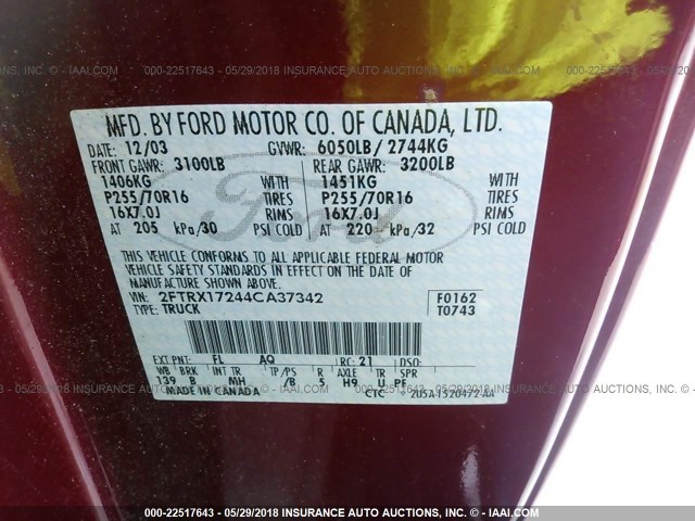 2FTRX17244CA37342 - 2004 FORD F-150 HERITAGE CLASSIC RED photo 9