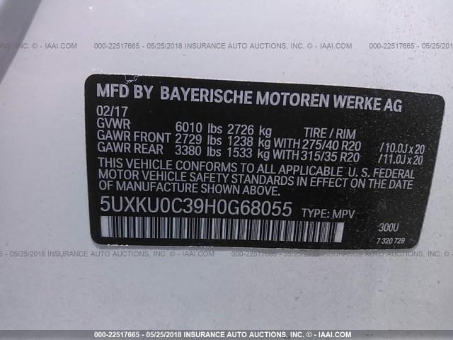 5UXKU0C39H0G68055 - 2017 BMW X6 SDRIVE35I WHITE photo 9