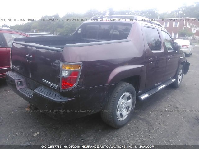 2HJYK16588H535764 - 2008 HONDA RIDGELINE RTL MAROON photo 4