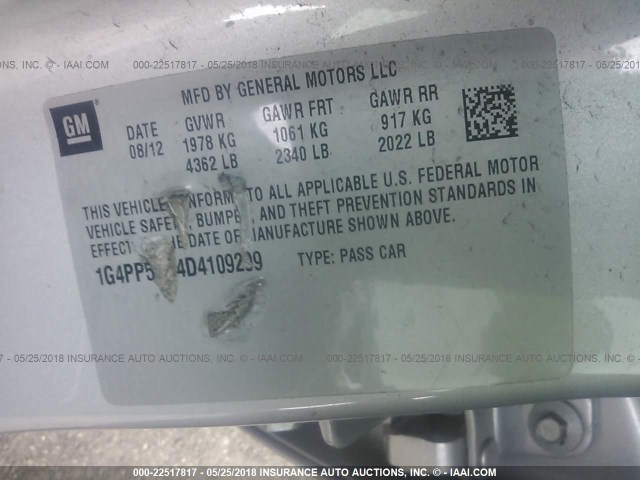 1G4PP5SK4D4109299 - 2013 BUICK VERANO SILVER photo 9