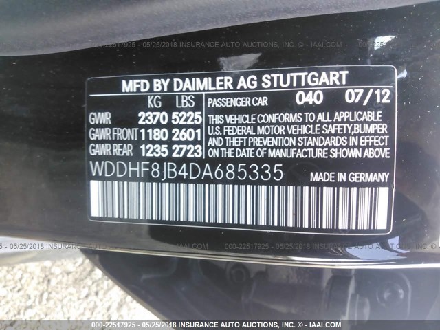 WDDHF8JB4DA685335 - 2013 MERCEDES-BENZ E 350 4MATIC BLACK photo 9