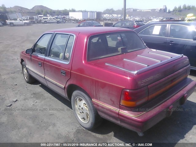 1B3AA46K7SF566725 - 1995 DODGE SPIRIT MAROON photo 3