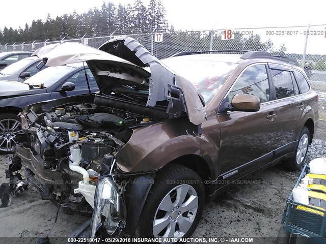 4S4BRBCC5B3438686 - 2011 SUBARU OUTBACK 2.5I PREMIUM BROWN photo 2