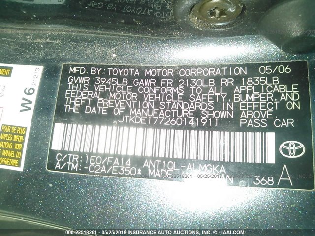 JTKDE177260141911 - 2006 TOYOTA SCION TC 黑色 照片 9