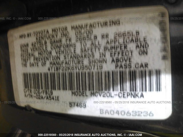 4T1BF22K6YU950719 - 2000 TOYOTA CAMRY LE/XLE SILVER photo 9