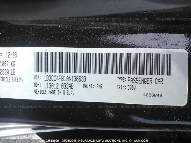 1B3CC4FB1AN136633 - 2010 DODGE AVENGER SXT BLACK photo 9