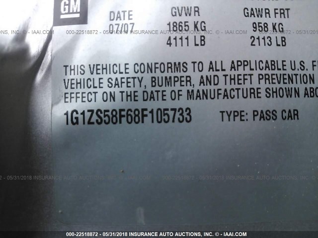 1G1ZS58F68F105733 - 2008 CHEVROLET MALIBU LS SILVER photo 9
