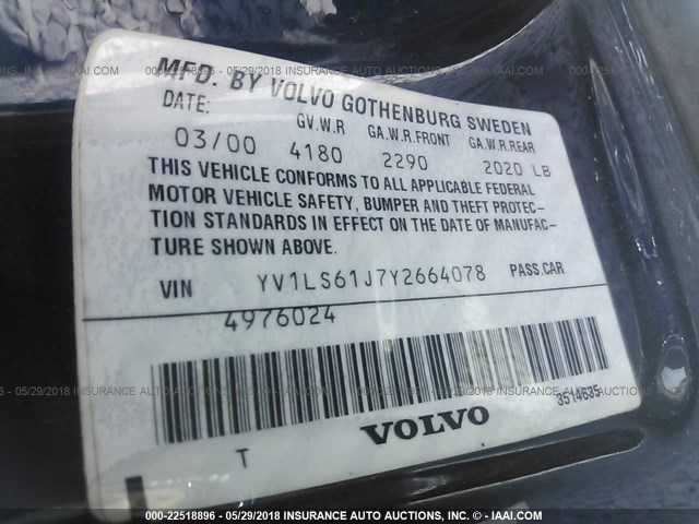 YV1LS61J7Y2664078 - 2000 VOLVO S70 SE Dark Blue photo 9