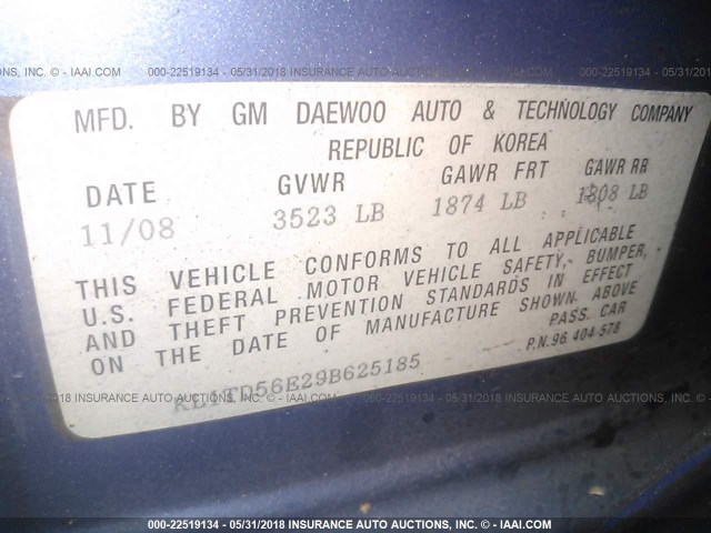 KL1TD56E29B625185 - 2009 CHEVROLET AVEO LS/LT 蓝色 照片 9