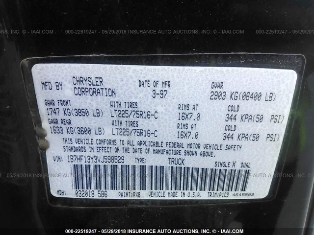 1B7HF13Y3VJ598529 - 1997 DODGE RAM 1500 BLACK photo 9