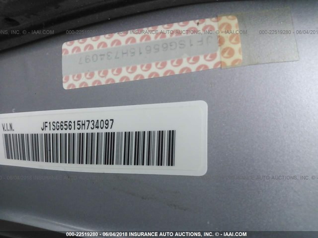 JF1SG65615H734097 - 2005 SUBARU FORESTER 2.5XS ვერცხლისფერი ფოტო 9