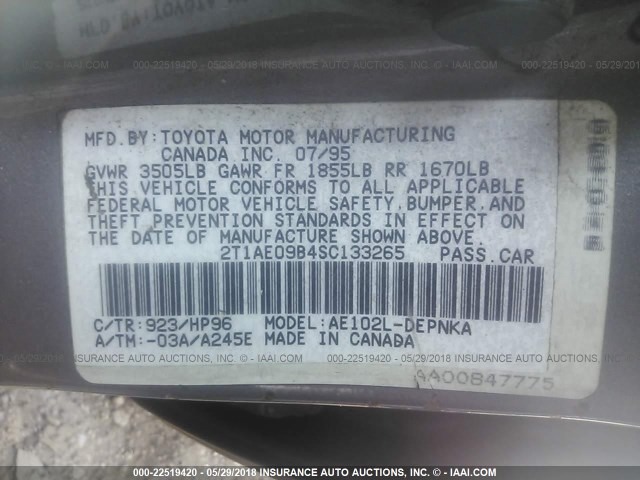 2T1AE09B4SC133265 - 1995 TOYOTA COROLLA LE/DX 棕色 照片 9