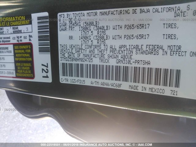 3TMDZ5BN0HM024725 - 2017 TOYOTA TACOMA DBL CAB/SR5/TRD SPORT/OR BLACK photo 9