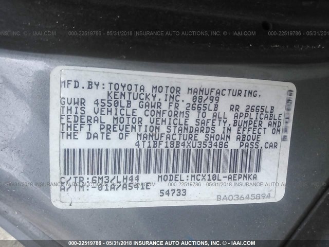 4T1BF18B4XU353486 - 1999 TOYOTA AVALON XL/XLS GREEN photo 9