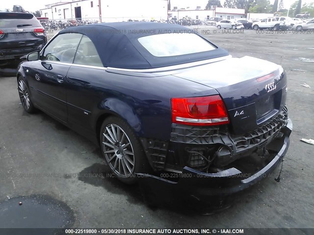 WAUDH48H39K008121 - 2009 AUDI A4 3.2 CABRIOLET QUATTRO Dark Blue photo 3