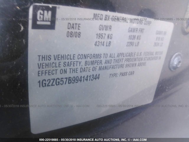 1G2ZG57B994141344 - 2009 PONTIAC G6 BLACK photo 9