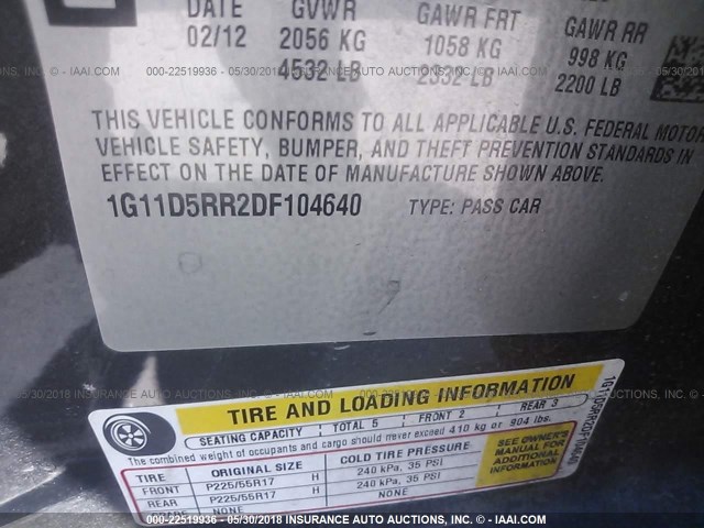 1G11D5RR2DF104640 - 2013 CHEVROLET MALIBU 1LT GRAY photo 9