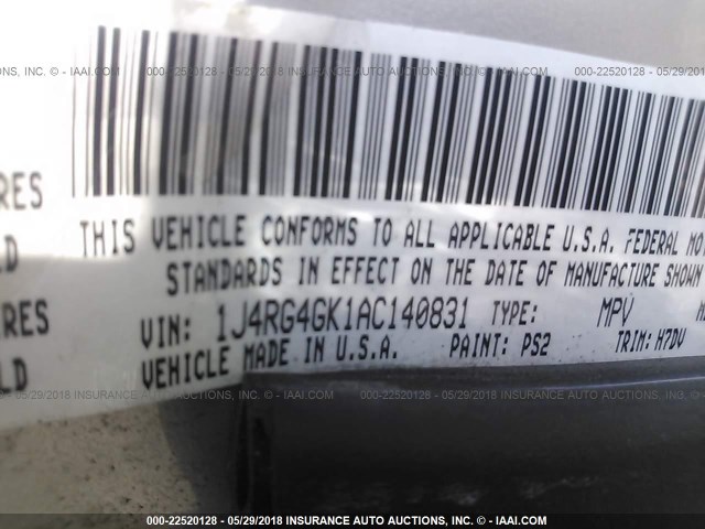 1J4RG4GK1AC140831 - 2010 JEEP COMMANDER SPORT ვერცხლისფერი ფოტო 9