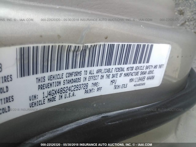 1J4GX48S24C293728 - 2004 JEEP GRAND CHEROKEE LAREDO/COLUMBIA/FREEDOM 银色 照片 9