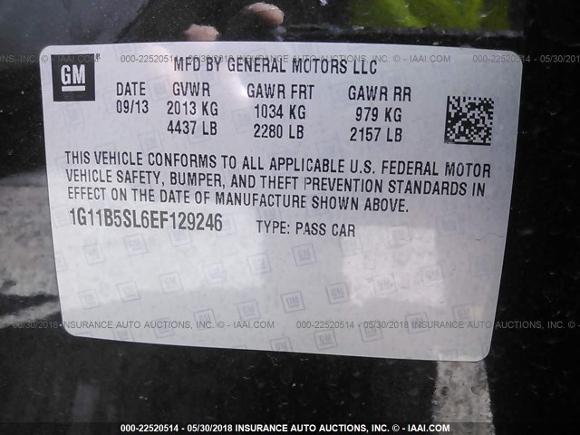 1G11B5SL6EF129246 - 2014 CHEVROLET MALIBU LS ნაცრისფერი ფოტო 9