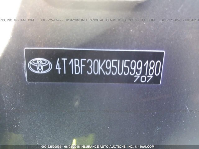 4T1BF30K95U599180 - 2005 TOYOTA CAMRY LE/XLE/SE ნაცრისფერი ფოტო 9