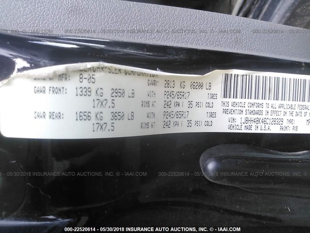 1J8HH48K46C128329 - 2006 JEEP COMMANDER შავი ფოტო 9