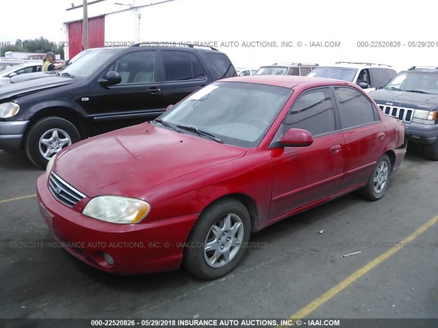 KNAFB121125118187 - 2002 KIA SPECTRA LS RED photo 2