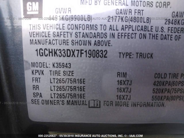 1GCHK33DX7F190832 - 2007 CHEVROLET SILVERADO K3500 GREEN photo 9