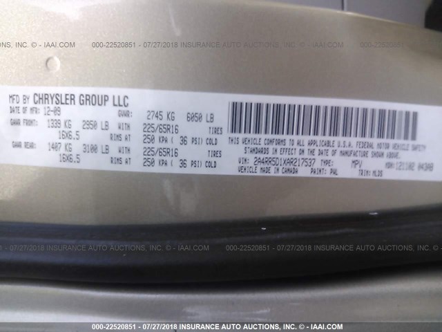2A4RR5D1XAR217537 - 2010 CHRYSLER TOWN & COUNTRY TOURING BEIGE photo 9