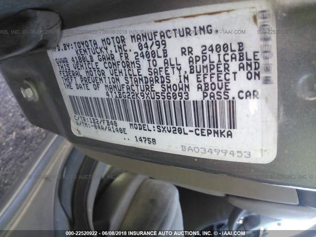 4T1BG22K9XU556093 - 1999 TOYOTA CAMRY CE/LE/XLE 棕色 照片 9