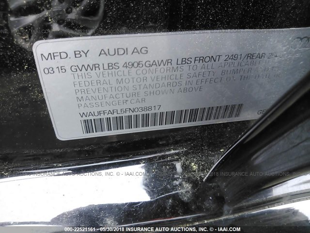 WAUFFAFL5FN038817 - 2015 AUDI A4 PREMIUM PLUS BLACK photo 9