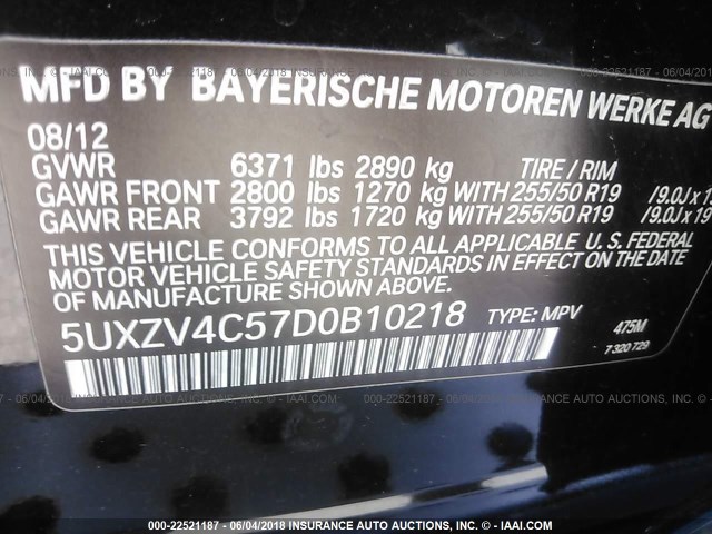 5UXZV4C57D0B10218 - 2013 BMW X5 XDRIVE35I BLACK photo 9