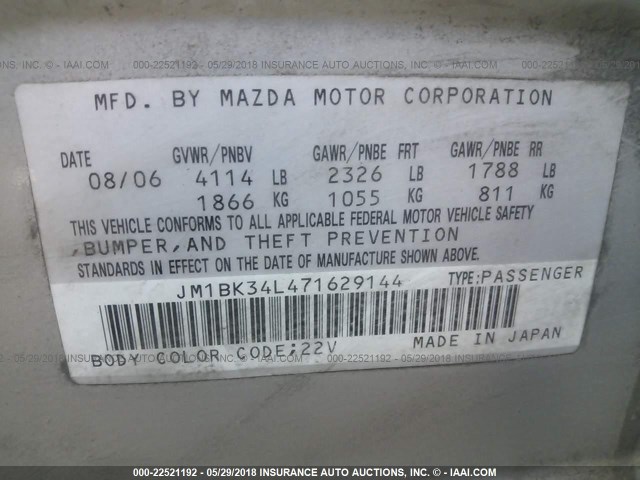 JM1BK34L471629144 - 2007 MAZDA SPEED 3 SILVER photo 9