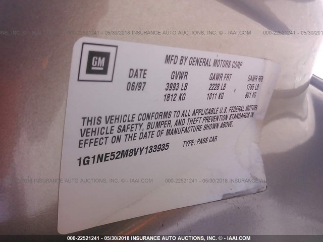 1G1NE52M8VY133935 - 1997 CHEVROLET MALIBU LS 香槟色 照片 9