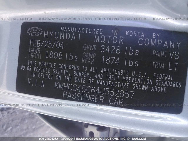 KMHCG45C64U552857 - 2004 HYUNDAI ACCENT GL Light Blue photo 9